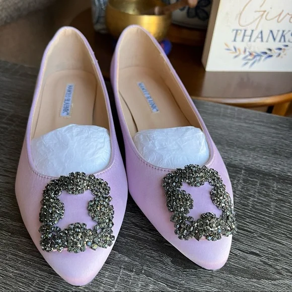 Manolo Blahnik Hangisi Embellished Lilac Flats EU36/US6 Used Once (see pics) - Picture 4 of 15